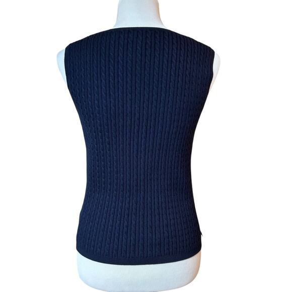 Lauren Ralph Lauren navy mini cable knit tank sweater sz M - Picture 3 of 6